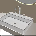 Bathroom Vanity With Square White Sink Silver Faucet Round Mirror And Beige Wall