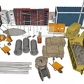 Essential Construction Components Including Pipes Metal Bars Containers And Concrete Blocks 3d model