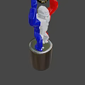 Red Blue White Humanoid Statue With Silver Cylindrical Base Holding Circular Clock Design Daily Necessity