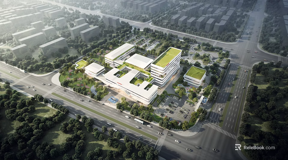Modern Architectural Complex With Green Roofs And Urban Surrounding Landscape 3d model 