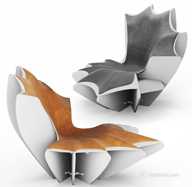 Modern Leisure Chair With Brown Gray Leather And Curved Multi panel Structure 3d model 