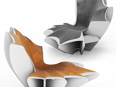 Modern Leisure Chair With Brown Gray Leather And Curved Multi panel Structure 3d model
