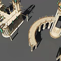 European Architecture 3D Model Featuring Tower Arches Decorative Spires And Green Gemstones