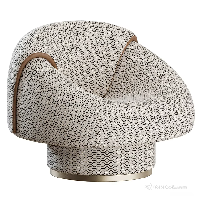 Modern Single Sofa With Geometric Pattern Beige Brown Upholstery And Round Metal Base 3d model 