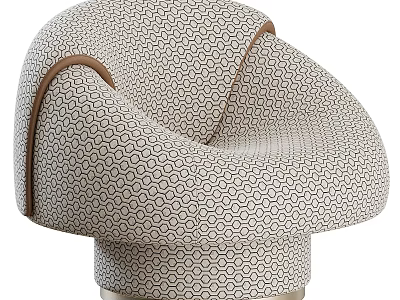 Modern Single Sofa With Geometric Pattern Beige Brown Upholstery And Round Metal Base 3d model