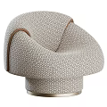 Modern Single Sofa With Geometric Pattern Beige Brown Upholstery And Round Metal Base