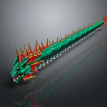 Long Decorative Dragon Sculpture With Green Body Red Spikes And Detailed Scales Design