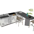 Elegant Modern Dining Table Set With Marble Countertop Chairs And Decorative Plants 3d model