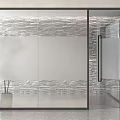 Modern Interior Design With Glass Partition Stone Wall Texture Transparent Door And White Pot Plant