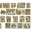 Brown Paper Cut Style Ornaments Featuring Various Themes And Scenes