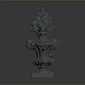 Elegant Ornate Decorative Sculpture With Intricate Carvings Square Base And Floral Top
