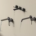 Black Wall Mounted Faucets With Water Flowing On Beige Wall Modern Design
