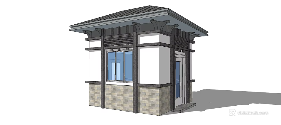 Traditional Oriental Pavilion Design With Tile Roof Wooden Structure And Stone Brick Walls 3d model 