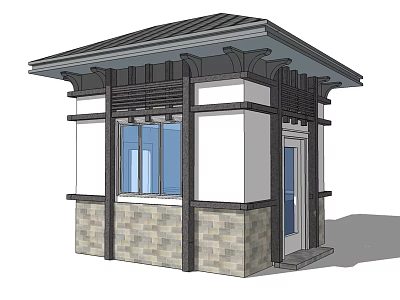 Traditional Oriental Pavilion Design With Tile Roof Wooden Structure And Stone Brick Walls 3d model