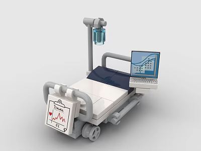 Building Blocks Medical Bed Model With IV Stand Laptop And ECG Monitor 3d model