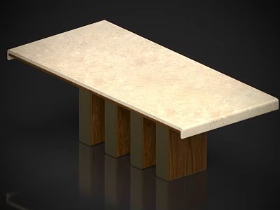 Modern Office Desk With Beige Stone-like Top And Wooden Three Legs Design 3d model