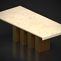 Modern Office Desk With Beige Stone-like Top And Wooden Three Legs Design