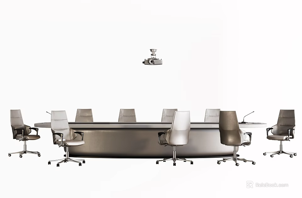 Modern Conference Table With Ergonomic Chairs And Hanging Projector In Office Meeting Room 3d model 