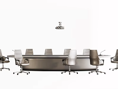Modern Conference Table With Ergonomic Chairs And Hanging Projector In Office Meeting Room 3d model