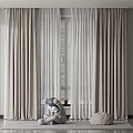 Elegant Modern Living Room Interior With Beige Double Layer Sheer Curtains
