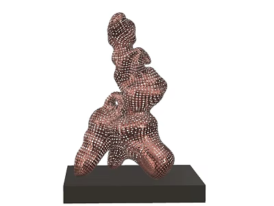 Unique Copper Landscape Sculpture With Grid Pattern Dots And Black Base 3d model