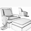 Modern Gray Fabric Single Seater Sofa With Ottoman And Cozy Blanket