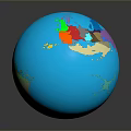 Shiny Blue Globe 3D Model With Vibrant Colored Continents On Dark Background