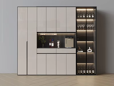 Modern Stylish Wine Cabinet With White Doors Open Shelf And Glass 3d model