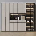 Modern Stylish Wine Cabinet With White Doors Open Shelf And Glass