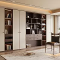 Modern Bookcase Interior Design With Shelves Drawers Chair And Plant Rug