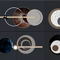 Modern Circular Wall Hangings With Metallic Frames And Geometric Patterns In Various Tones 3d model