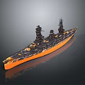 Detailed Battleship Model Watercraft With Orange Hull Black Superstructure And Turrets