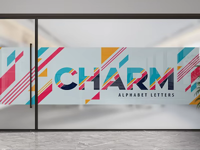 Colorful Glass Partition With Geometric Patterns And CHARM Alphabet Letters Decor 3d model