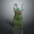Green Woven Striped Dress With V Neck Design And Waist Detail