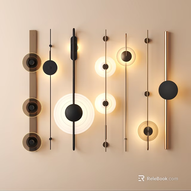 Modern Decorative Wall Lamps With Round And Bar Shapes In Black Gold White Metal 3d model 