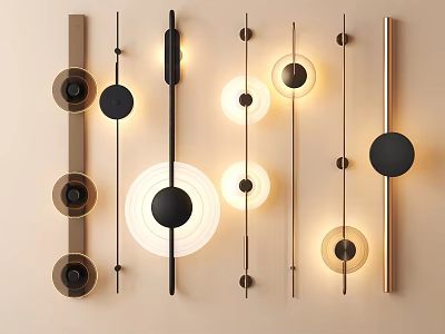 Modern Decorative Wall Lamps With Round And Bar Shapes In Black Gold White Metal 3d model
