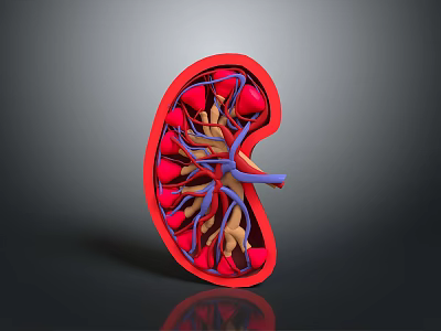 3D Rendered Kidney Anatomical Structure With Red And Blue Blood Vessels Details 3d model