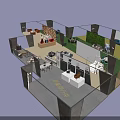 3D Interior Space Layout With Multiple Functional Zones Green Wall And Seating Elements