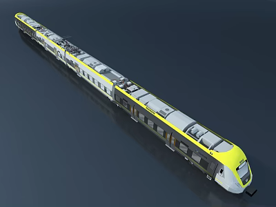 Modern Streamlined Train Design Featuring White And Yellow Exterior And Multiple Carriages 3d model