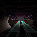 Train Tunnel Interior With Railway Track Metal Structure Brick Walls And Lights