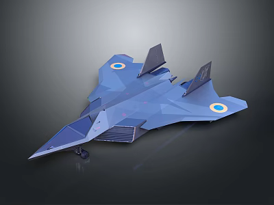 Blue Low Poly Style Aircraft Model With Streamlined Design Sharp Nose And Circular Wing Insignia 3d model