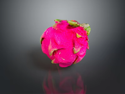 Fresh Pink Dragon Fruit With Green Leaves On Dark Background Showing Ripe Texture And Reflection 3d model