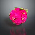 Fresh Pink Dragon Fruit With Green Leaves On Dark Background Showing Ripe Texture And Reflection