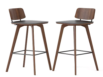 Two Modern Wooden Bar Stools With Ergonomic Backrest And Sturdy Slender Legs 3d model