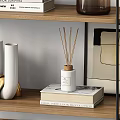 Modern Shelving Unit With Wooden Shelves Black Metal Frame And Decorative Books Vases Photo Frames