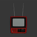 Vintage Red Retro Television With Square Design And Classic Antennas Screen