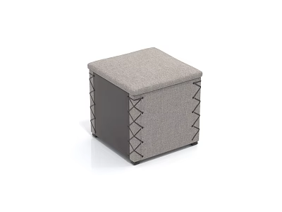 Square Gray Fabric Stool with Cross Stitch Detailing and Modern Design 3d model