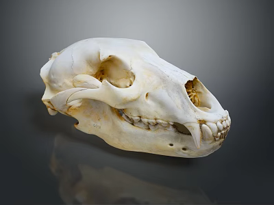 Detailed Isolated Animal Skull With White Bone Structure And Sharp Teeth On Gray Background 3d model