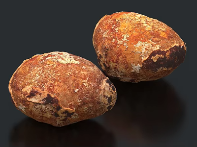 Two Oval Shaped Baked Food Items With Brown And White Speckled Surface 3d model