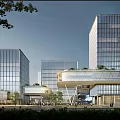 Modern Glass Facade Office Building Complex With Connected Structures And Pedestrian Area 3d model